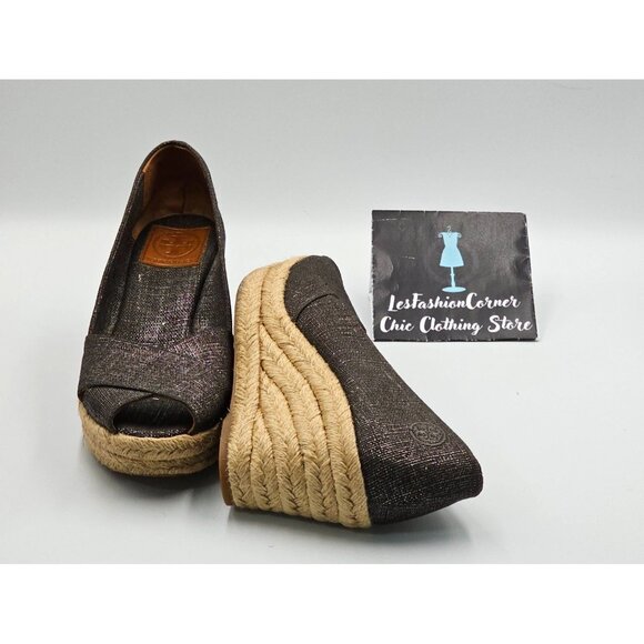 Tory Burch Women's Metallic Pewter Gray Filipa Espadrille Wedge Sz 8B  2941 - Picture 11 of 16